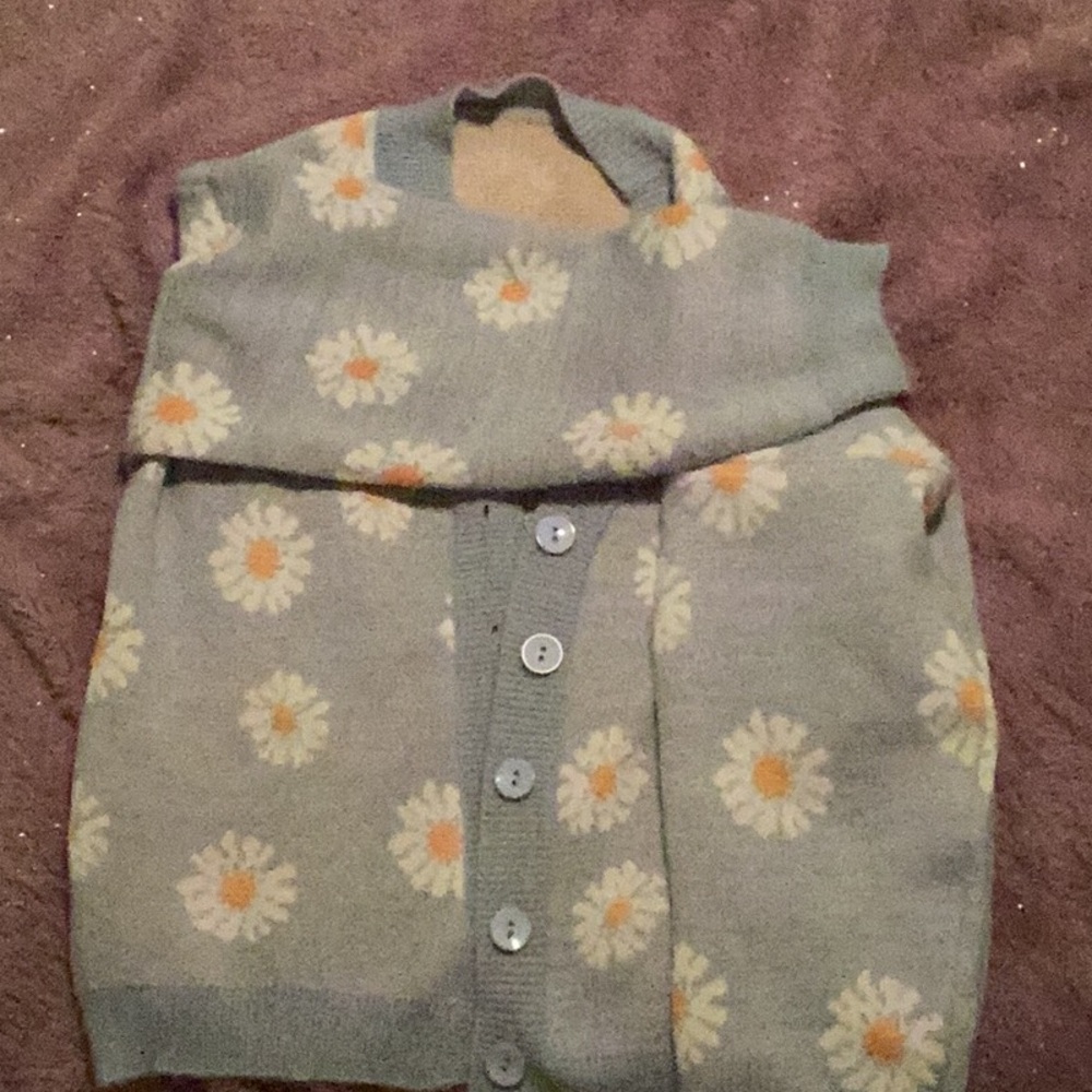 Handmade blue daisy cardigan